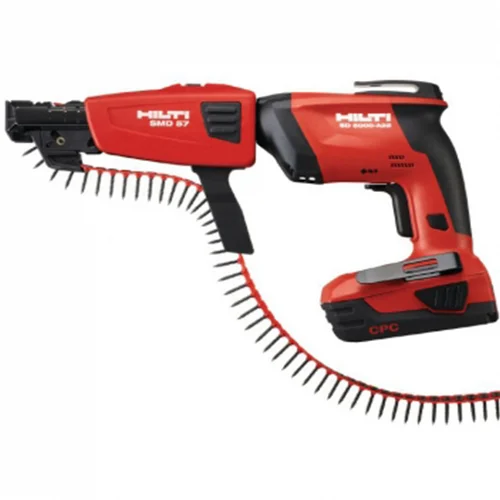 Аккумуляторный шуруповёрт для гипсокартона Hilti SD 5000-A22 + Магазин Hilti SDM 57 — фотография оборудования на белом фоне