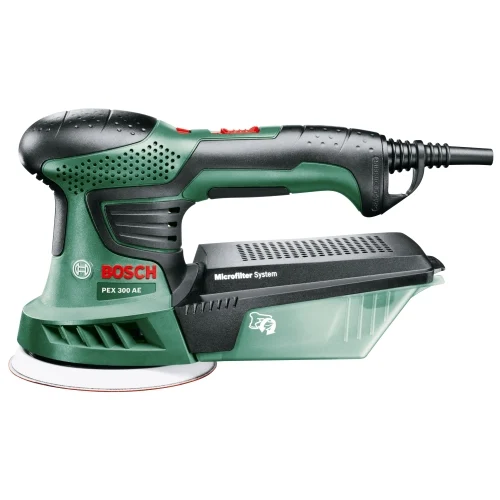 Эксцентриковая шлифовальная машина Bosch PEX 300 AE — фотография оборудования на белом фоне