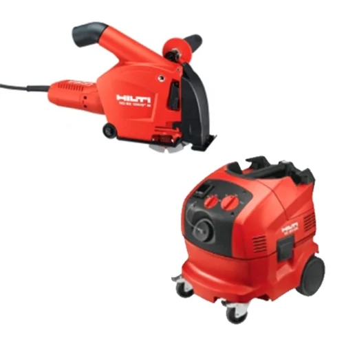Штроборез Hilti AG 125-19SE-EX и Пылесос строительный Hilti VC 20-U — фотография оборудования на белом фоне