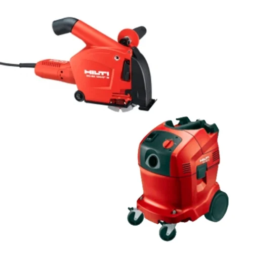 Штроборез Hilti AG 125-19SE-EX и Пылесос строительный Hilti VC 40-UL — фотография оборудования на белом фоне