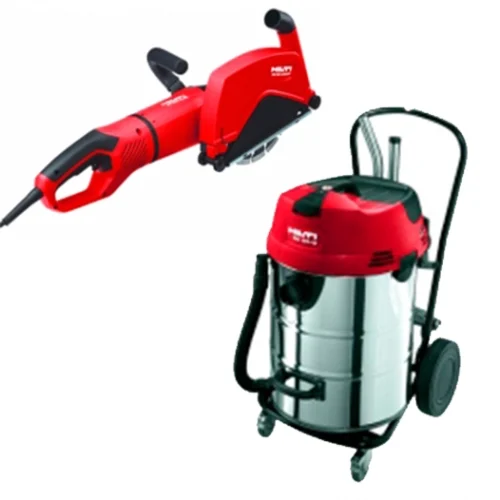 Штроборез Hilti AG 230-27DB+DC-EX 230/9" и Пылесос строительный Hilti VC 60-U — фотография оборудования на белом фоне