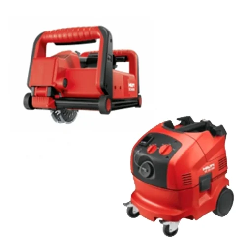 Штроборез Hilti DC-SE 20 и Пылесос строительный Hilti VC 20-U — фотография оборудования на белом фоне